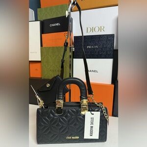 Steve Madden Black Quilted Satchel with Gold Accents